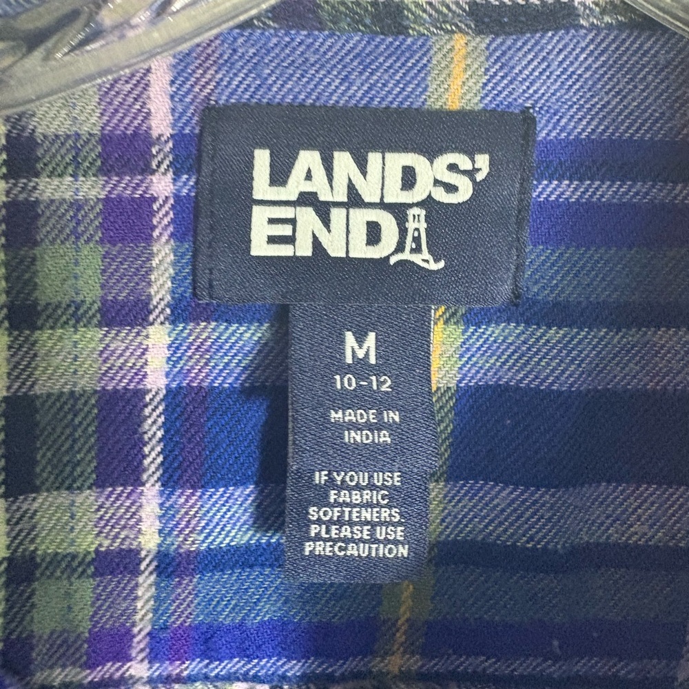 LANDS’ END Button Down Plaid Shirt in Blue/Yellow/White Size M (10-12) -- FALL!! - Picture 4 of 7